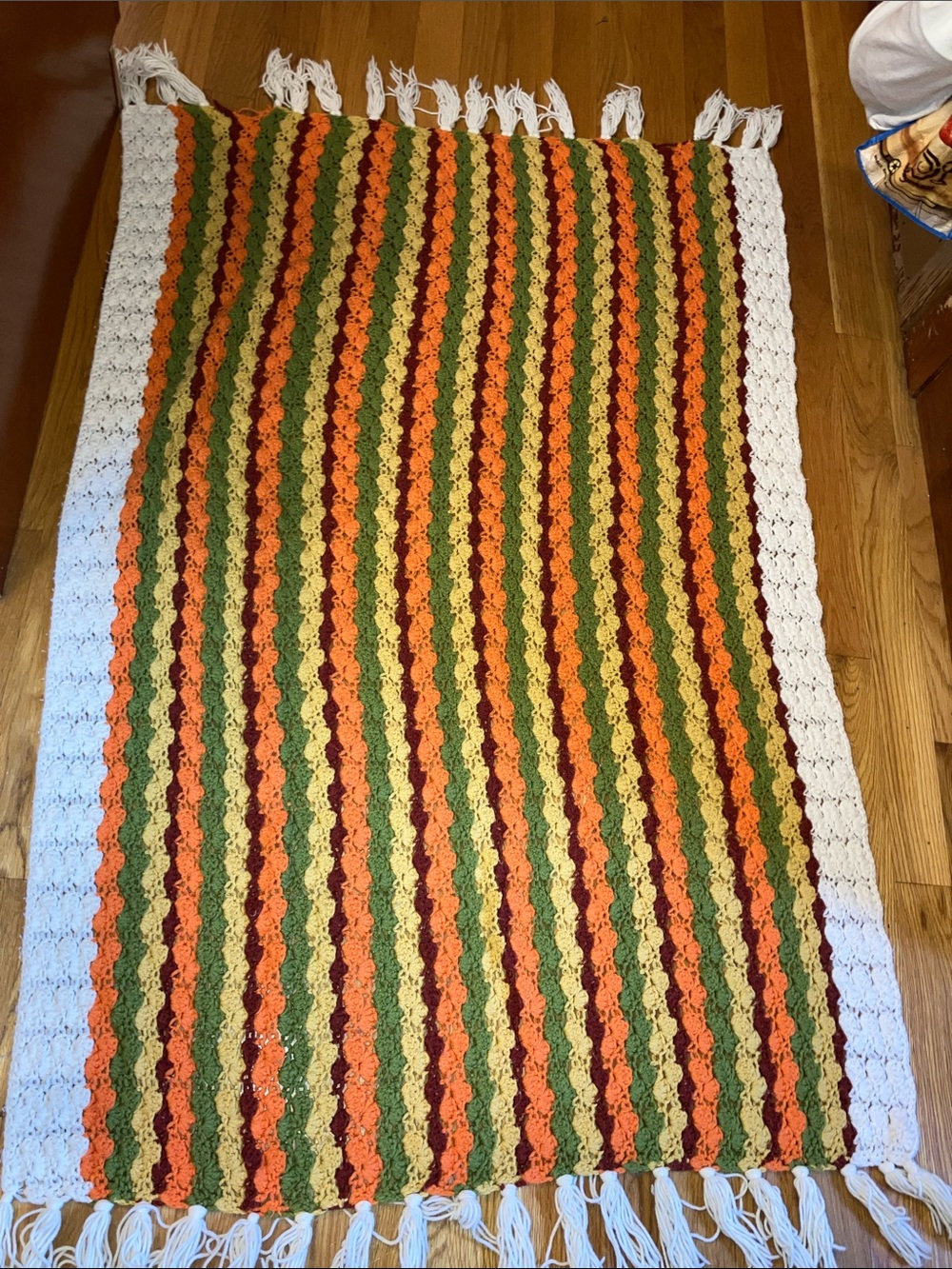 HANDMADE  VINTAGE 70’s  Striped Crochet - Orange, Green, Yellow, Burgundy, White